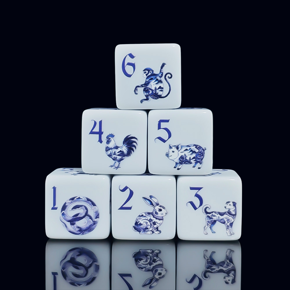 12Pcs 16MM D6 인쇄 아크릴 블루 화이트 도자 - Zodiac Party Games 리뷰 및 가격